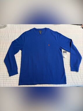 NWT Polo Ralph Lauren Mens Shirt XL Waffle Knit Thermal Long Sleeve Royal Blue